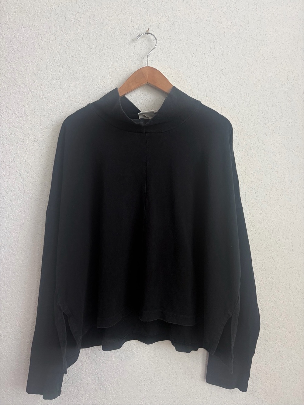 Black Women's Pacific Cotton L Mock Neck Oversized Pullover Sweater